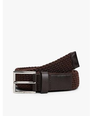 Tommy Hilfiger Geweven Leren Webbing Riem Met Vierkante Gesp - Bruin