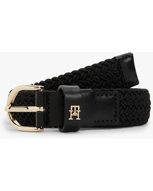 Tommy Hilfiger Essential Th Monogram Braided Elastic Belt - Black