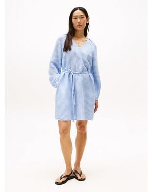Tommy Hilfiger Robe Courte En Lin À Col En V - Bleu