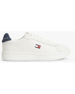 Tommy Hilfiger Contrast Heel Leather Archive Court Trainers - Natural