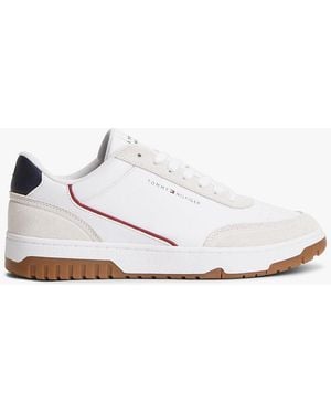 Tommy Hilfiger Mixed Texture Leather Basketball Trainers - White