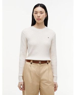 Tommy Hilfiger Fine Cable Knit Crew Neck Jumper - White