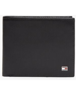 Tommy Hilfiger Hilfiger Flag Ribbed Leather Flap Wallet - Black