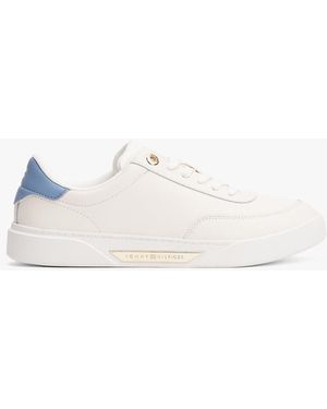 Tommy Hilfiger Leather Gold-tone Trim Court Trainers - White