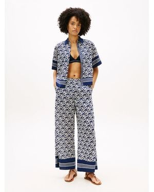 Tommy Hilfiger Print Voile Wide Leg Trousers With Silk - Blue