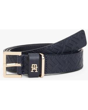 Tommy Hilfiger Leather Embossed Logo Belt - Blue