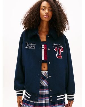 Tommy Hilfiger Padded Twill Oversized Varsity Jacket - Blue
