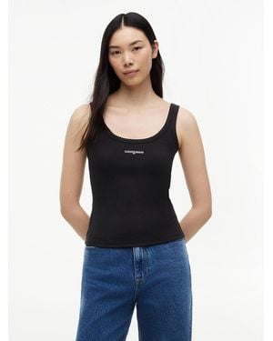 Tommy Hilfiger Logo Embroidery Slim Ribbed Tank Top - Blue