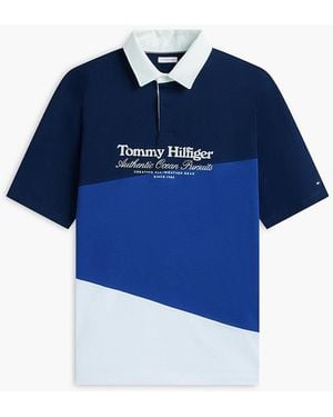 Tommy Hilfiger Plus Relaxed Fit Back Logo Colour-Blocked Polo Shirt - Blue