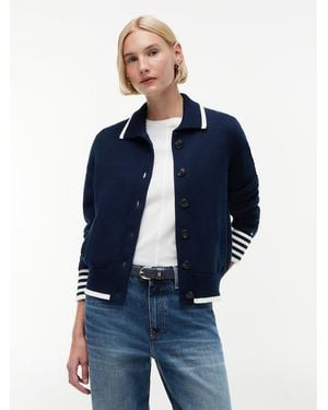 Tommy Hilfiger Back Logo Embroidery Relaxed Polo Cardigan - Blue