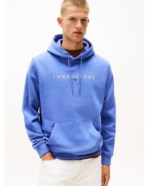 Tommy Hilfiger Linear Logo Embroidery Kangaroo Pocket Hoody - Blue