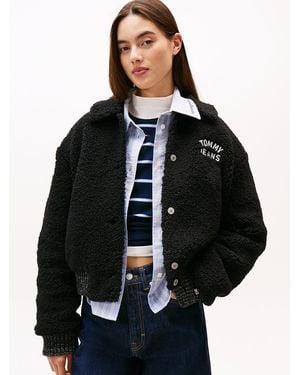 Tommy Hilfiger Varsity Teddy Back Logo Bomber Jacket - Black