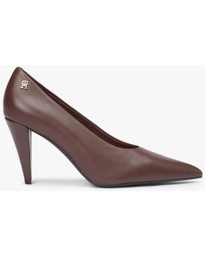 Tommy Hilfiger Leather Th Monogram High Heels - Brown