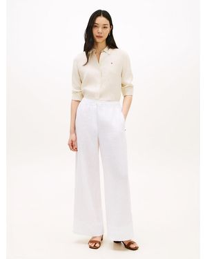 Tommy Hilfiger Relaxed Wide Leg Pure Linen Trousers - White