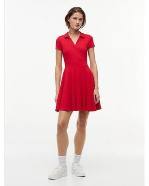 Tommy Hilfiger Geripptes Mini-Polokleid - Rot