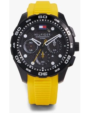 Tommy Hilfiger Black Dial Yellow Silicone Strap Watch - Grey