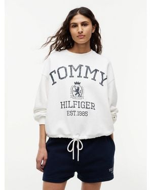Tommy Hilfiger Crest Logo Drawstring Hem Relaxed Sweatshirt - White