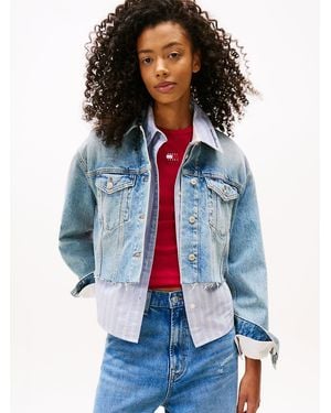 Tommy Hilfiger Back Logo Oversized Cropped Denim Jacket - Blue