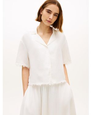 Tommy Hilfiger Relaxed Fit Frayed Linen Blend Shirt - Blue