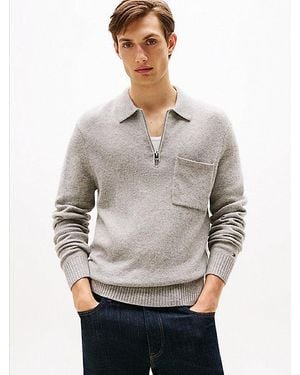Tommy Hilfiger Puur Lamswollen Polotrui Met Rits - Grijs