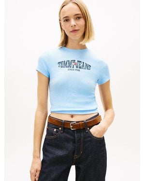 Tommy Hilfiger Wavy Flag Ribbed Slim T-Shirt - Blue