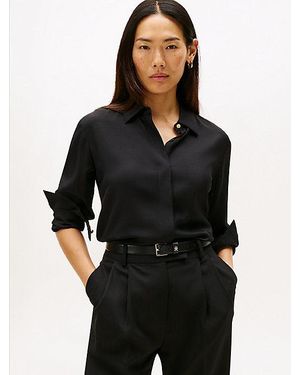 Tommy Hilfiger Camisa De Corte Regular Con Tapeta Oculta - Negro