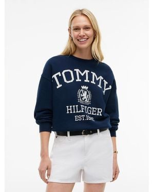 Tommy Hilfiger Crest Logo Drawstring Hem Relaxed Sweatshirt - Blue