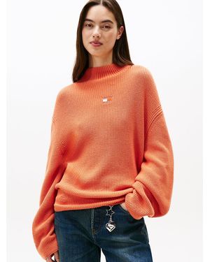 Tommy Hilfiger Tommy Badge Relaxed Mock Neck Jumper - Orange