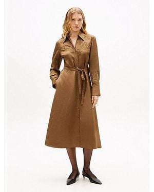 Tommy Hilfiger Midi-Overhemdjurk Met Linnen En Bloemen - Naturel