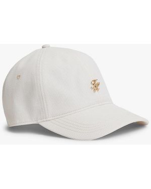 Tommy Hilfiger Stripe Seersucker Logo Plaque Baseball Cap - White