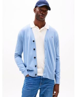 Tommy Hilfiger Flag Embroidery V-neck Cardigan - Blue