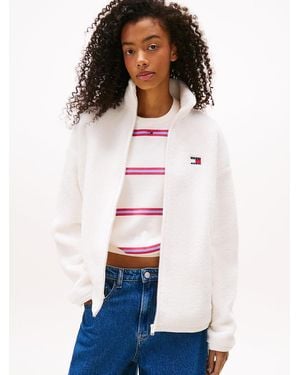 Tommy Hilfiger Tommy Badge Teddy Oversized Zip-thru Sweatshirt - White