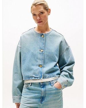 Tommy Hilfiger Oversized Fit Jeansjacke Ohne Kragen - Blau