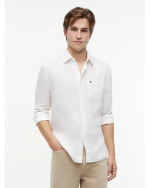 Tommy Hilfiger Regular Fit Washed Pure Linen Shirt - White