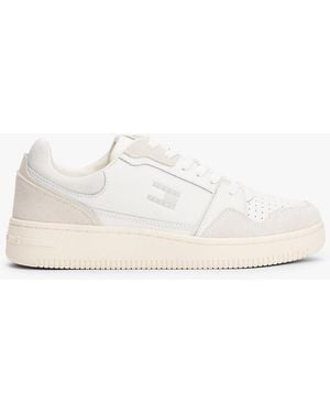 Tommy Hilfiger Fine Cleat Retro Basketball Trainers With Leather - White