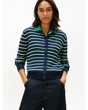 Tommy Hilfiger Cable Knit Crew Neck Cardigan - Blue