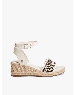 Tommy Hilfiger Logo Plaque Jacquard Wedge Heel Espadrilles - Natural