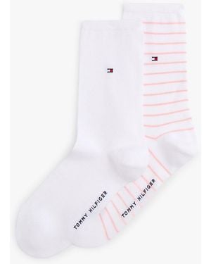 Tommy Hilfiger 2-pack Flag Embroidery Stripe Ankle Socks - Natural