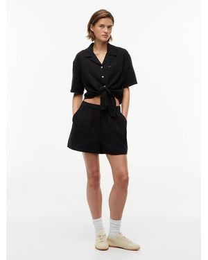 Tommy Hilfiger Crinkle Textured Relaxed Shorts - Black