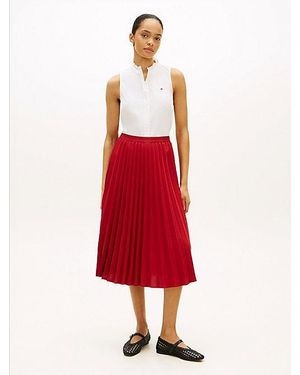 Tommy Hilfiger Tonal Flag Waistband Pleated Midi Skirt - Red