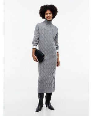 Tommy Hilfiger Pure Wool Cable Roll Neck Jumper Dress - Grey