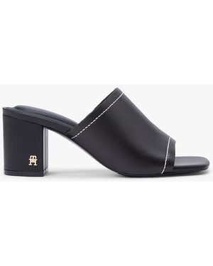 Tommy Hilfiger Th Monogram Leather Block Heel Mules - White