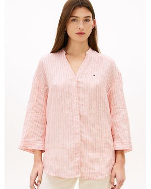 Tommy Hilfiger Relaxed Fit Pure Linen Half Sleeve Shirt - Pink