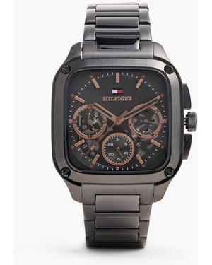 Tommy Hilfiger Square Gunmetal Skeleton Dial Watch - Grey