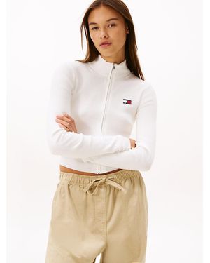 Tommy Hilfiger Tommy Badge Mock Neck Slim Cardigan - White
