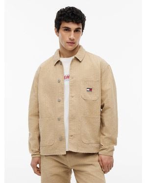 Tommy Hilfiger Oversized Fit Textured Canvas Overshirt - Natural