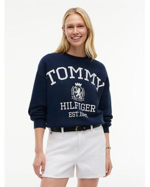 Tommy Hilfiger Crest Logo Drawstring Hem Relaxed Sweatshirt - Blue