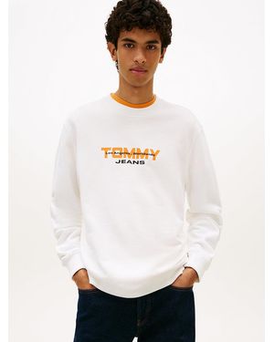 Tommy Hilfiger Logo Sueded Terry Crew Neck Sweatshirt - White