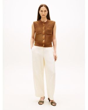 Tommy Hilfiger Utility Barrel Leg Pure Linen Trousers - White