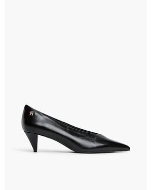 Tommy Hilfiger Leather Pointed Toe Kitten Heels - Black